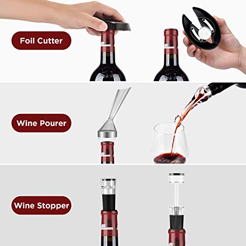 Olivivi Sacacorchos Electrico, Profesional Automatico Abrelatas de Vino, Abridor Botellas de Vino Inalámbrico con Cortador de Papel, Vertedor, Tapón de Vino Silicona de Vacío y Cable de Datos