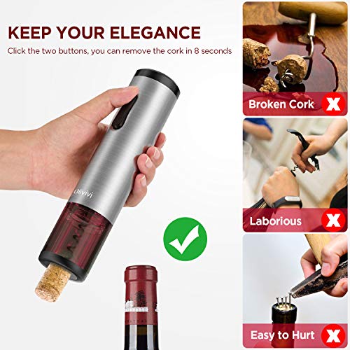 Olivivi Sacacorchos Electrico, Profesional Automatico Abrelatas de Vino, Abridor Botellas de Vino Inalámbrico con Cortador de Papel, Vertedor, Tapón de Vino Silicona de Vacío y Cable de Datos