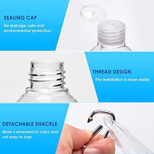 Olycism 10 Piezas 50ml Botellas de Viaje Recargables Vacías Botellas de Plástico con Mosquetón Recipiente Portátil de Plástico Transparente de Viaje para Desinfectante de Manos Contenedor