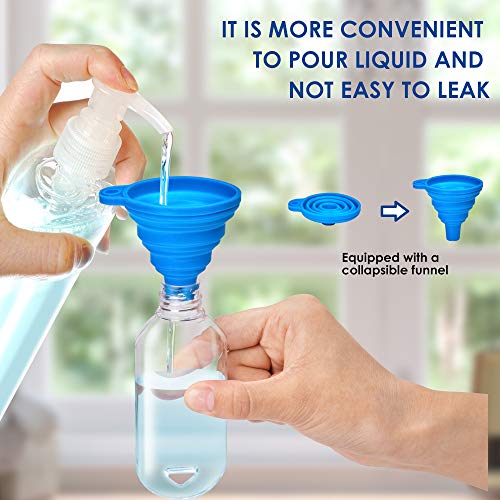 Olycism 10 Piezas 50ml Botellas de Viaje Recargables Vacías Botellas de Plástico con Mosquetón Recipiente Portátil de Plástico Transparente de Viaje para Desinfectante de Manos Contenedor