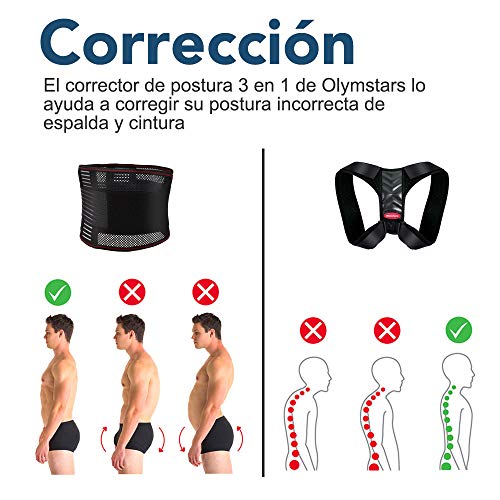 Olymstars Corrector Postura Espalda - Corrector Espalda Respirable Ajustable para Aliviar los Dolores de Dorsales, Cuello, Thoraciques, Hombros Columna - Mejorar Postura con Faja Lumbar Hombre Mujer