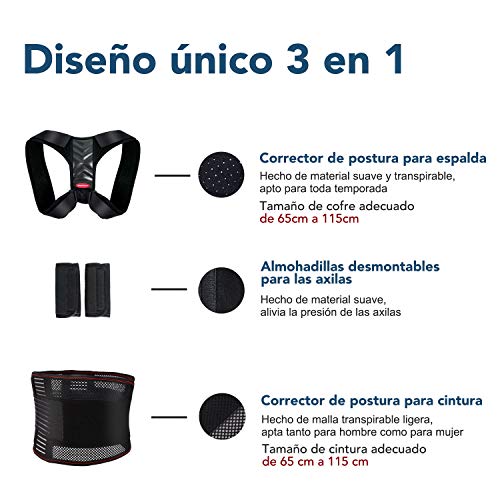 Olymstars Corrector Postura Espalda - Corrector Espalda Respirable Ajustable para Aliviar los Dolores de Dorsales, Cuello, Thoraciques, Hombros Columna - Mejorar Postura con Faja Lumbar Hombre Mujer