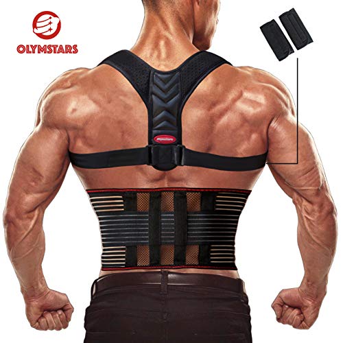 Olymstars Corrector Postura Espalda - Corrector Espalda Respirable Ajustable para Aliviar los Dolores de Dorsales, Cuello, Thoraciques, Hombros Columna - Mejorar Postura con Faja Lumbar Hombre Mujer