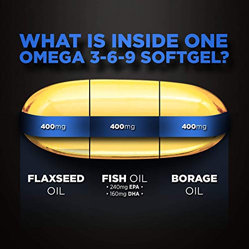 Omega 3-6-9 1200 mg 100 pzas (3+ Meses de provisión) de Cápsulas Softgel, cada una con 1200mg de Aceite de pescado, aceite de borraja y aceite de linaza, de Calidad Premium, de TUDIMO