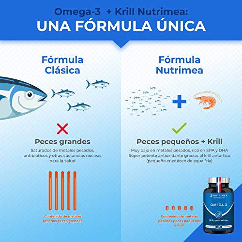 Omega 3 Aceite de Pescado Krill 1000 mg 4 Veces Potente DHA EPA Acidos Grasos Omega3 Capsulas Antioxidante Corazón Reduce Colesterol Azucar en Sangre Fish Oil Complemento Alimenticio Premium