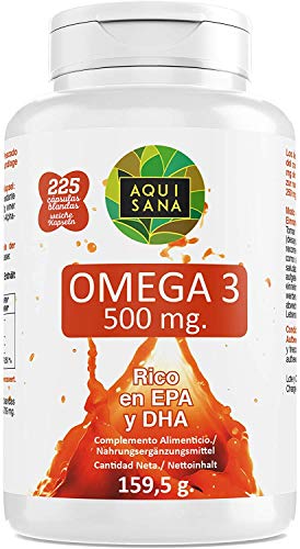 Omega 3 Cápsulas | Complemento alimenticio de Aceite de Pescado | Rico en EPA y DHA Para Mejorar la Absorción del Organismo | 225 Cápsulas - Aquisana