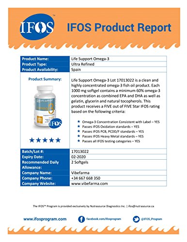 Omega 3 LS (60 cápsulas de 1000 mg) Certificado IFOS. Forma Ethyl Ester. Altamente concentrado: 400 mg de EPA y 200 mg de DHA. De grado farmacéutico, ultra-refinado y molecularmente destilado.