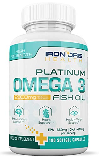 Omega 3 triple potencia con Aceite de Pescado| 2000mg, 660 EPA 440 DHA por porción | 180 Cápsulas Blandas Premium sin GMO y sin Glute | Hecho en UK por Iron Ore Health