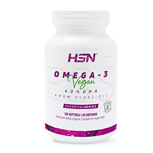 Omega 3 Vegetal de HSN | A partir de Aceite Puro de Algas | 800mg de DHA por Dosis Diaria | Sin Olor, Sin Reflujo | Vegano, Sin Gluten, Sin Lactosa, Sin Gelatina, 120 perlas