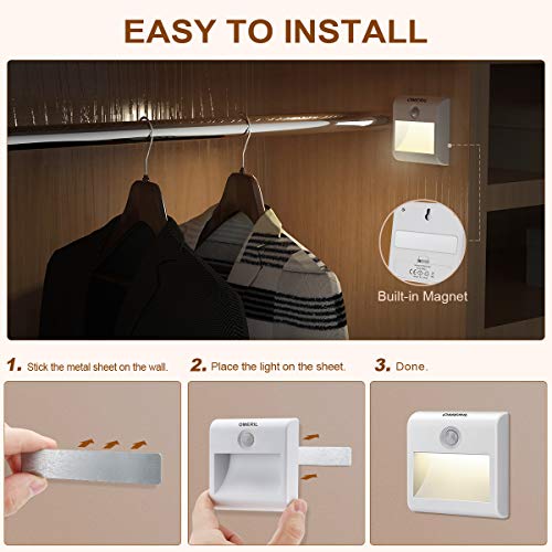 OMERIL Luz Nocturna con Sensor de Movimiento (2 Piezas), Luz Armario con 7 LED, 3 Modos y Imán Incorporado, Luz Presencia LED Pilas para Armario, Dormitorio, Escalera, Pasillo, Cocina, Baño, Garaje