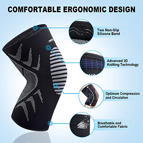 OMERIL Rodillera Menisco y Ligamentos, 2 Rodilleras Transpirable y Antideslizante para Hombre y Mujer, Rodillera Deportiva Compresion para Crossfit, Correr, Entrenamiento, Baloncesto, Bicicleta - M