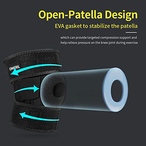OMERIL Rodilleras Menisco y Ligamento, Rodilleras Neopreno Transpirable y Antideslizante para Hombre y Mujer, Rodillera Menisco para Artrosis, Esguince, Apoyo para Crossfit Correr Fútbol Fitness