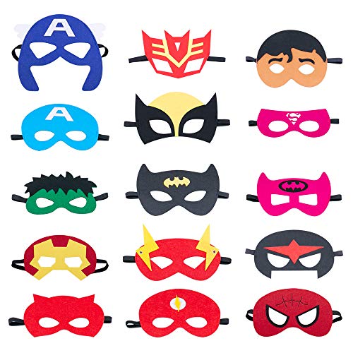 Omew Máscaras de Superhéroe, Accesorio de Fiesta Infantil y Adultos,Máscaras de Fieltro Mitad Máscara de Cosplay con Cuerda Elástica Máscaras de Ojos para Niños Mayores de 3 años（30 Pcs）