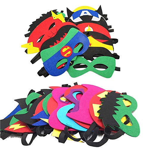 Omew Máscaras de Superhéroe, Accesorio de Fiesta Infantil y Adultos,Máscaras de Fieltro Mitad Máscara de Cosplay con Cuerda Elástica Máscaras de Ojos para Niños Mayores de 3 años（30 Pcs）