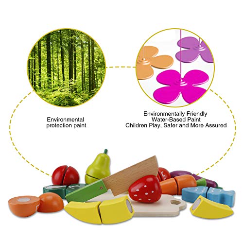 omyzam Juguetes de Madera Comida de Juguete para Niños Frutas y Verduras Juguete Montessori para Cortar Madera Juguete Juegos Educativos para Niños y Niñas de 2+ Años Regalo de Cumpleaños