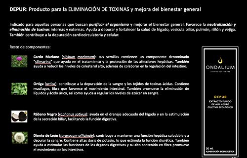 Ondalium Depur | Extracto fluido Depurativo de Ajo Negro Ecológico español (1 mes) - Producto natural para la eliminación de toxinas y la depuración del organismo - 30 ml.
