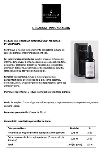 Ondalium Inmuno-Alerg | Extracto fluido Antialérgico con Ajo Negro Ecológico español (1 mes) - Producto natural para el sistema inmunológico, alergias e intolerancias - 30 ml.