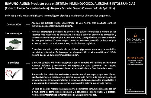 Ondalium Inmuno-Alerg | Extracto fluido Antialérgico con Ajo Negro Ecológico español (1 mes) - Producto natural para el sistema inmunológico, alergias e intolerancias - 30 ml.
