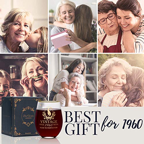 Onebttl Regalos de Cumpleaños 60 Mujeres y Hombres – Vaso de Vino 530ml – Decoraciones Cumpleaños 1960 para Mujeres – Ideas 60 para Ella, Mamá, Papá, Esposo, Esposa – Regalo Vintage 1960