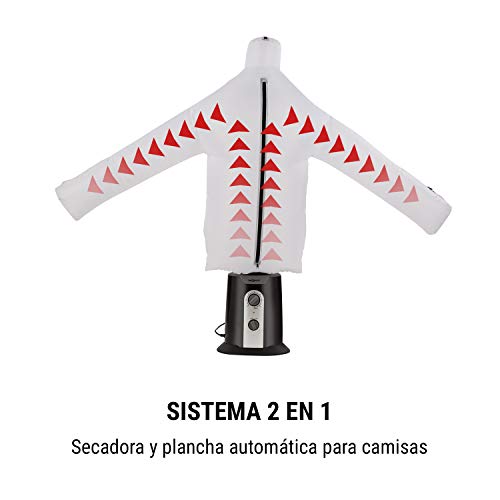Oneconcept ShirtButler Clean Edition - Secador de Camisas automático, 2 en 1: Seca y Plancha, Maniquí de Planchado, Aire frío y Caliente, Easy-Dry, Tallas Desde S hasta L, hasta 65 °C, Negro
