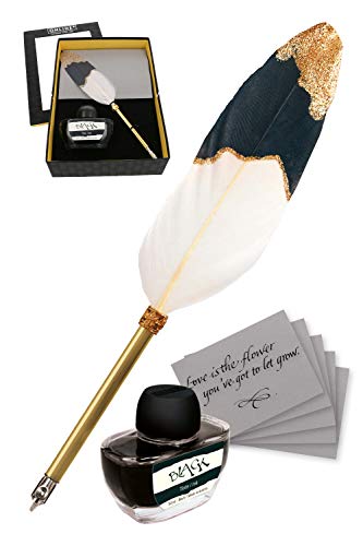Online Feather Dip Vintage Calligraphy - Juego de caligrafía con tintero de tinta (50 ml, 5 tarjetas de felicitación, pluma de caligrafía de 1,5 mm, en caja de regalo, pluma de ganso), color negro