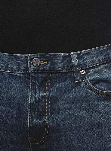 oodji Ultra Hombre Vaqueros Slim con Cremallera Decorativa en el Bolsillo, Azul, 31W / 34L