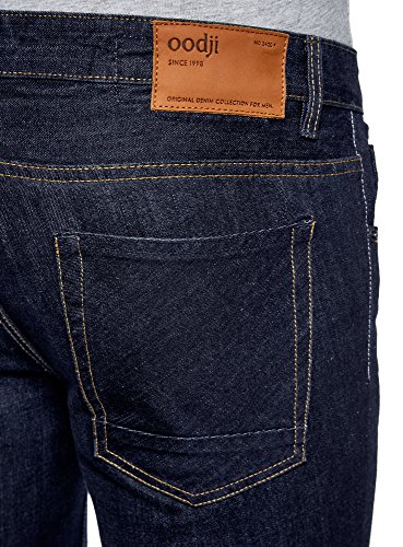 oodji Ultra Hombre Vaqueros Slim con Puntadas en los Bolsillos, Azul, 31W / 32L
