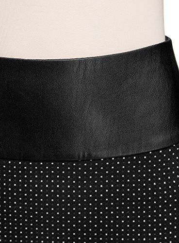 oodji Ultra Mujer Falda Ajustada con Inserción de Piel Sintética, Negro, ES 42 / L