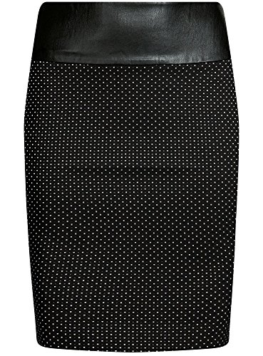 oodji Ultra Mujer Falda Ajustada con Inserción de Piel Sintética, Negro, ES 42 / L