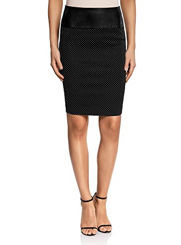 oodji Ultra Mujer Falda Ajustada con Inserción de Piel Sintética, Negro, ES 42 / L