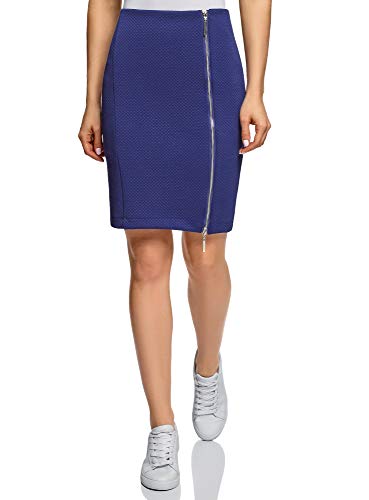 oodji Ultra Mujer Falda-Lápiz con Cremallera Metálica, Azul, ES 36 / XS