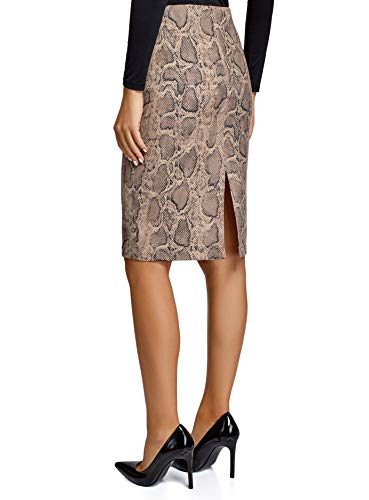 oodji Ultra Mujer Falda-Lápiz de Ante Sintético, Marrón, ES 38 / S