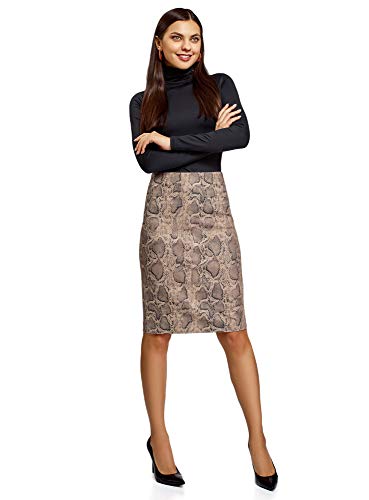 oodji Ultra Mujer Falda-Lápiz de Ante Sintético, Marrón, ES 38 / S