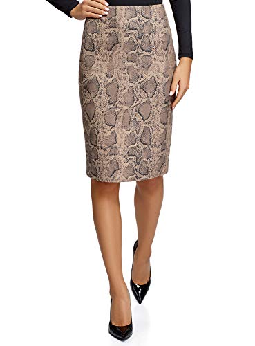 oodji Ultra Mujer Falda-Lápiz de Ante Sintético, Marrón, ES 38 / S