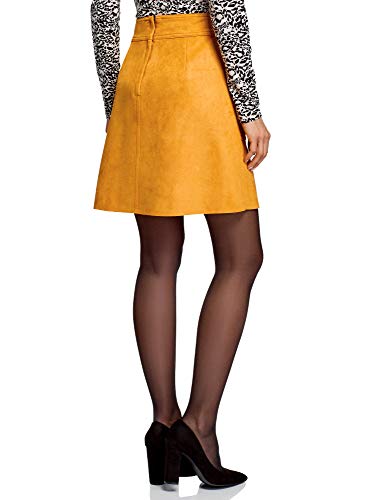 oodji Ultra Mujer Falda Trapecio de Ante Sintético, Amarillo, ES 42 / L