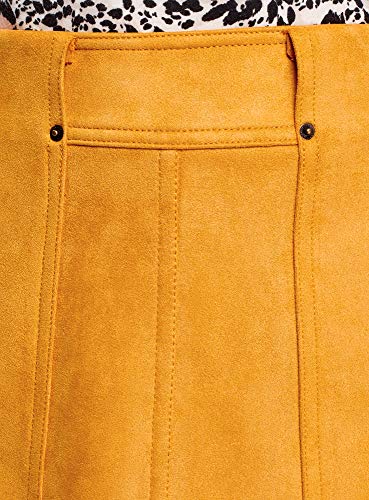 oodji Ultra Mujer Falda Trapecio de Ante Sintético, Amarillo, ES 42 / L