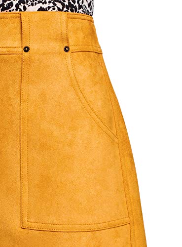 oodji Ultra Mujer Falda Trapecio de Ante Sintético, Amarillo, ES 42 / L