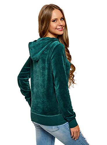 oodji Ultra Mujer Sudadera Básica con Bolsillo, Verde, ES 40 / M