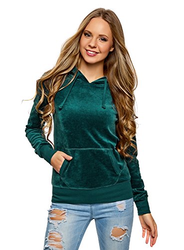 oodji Ultra Mujer Sudadera Básica con Bolsillo, Verde, ES 40 / M