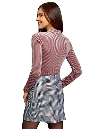 oodji Ultra Mujer Suéter de Cuello Alto Texturizado de Terciopelo, Rosa, ES 38 / S