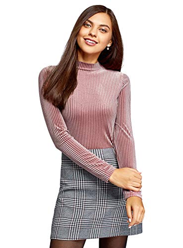 oodji Ultra Mujer Suéter de Cuello Alto Texturizado de Terciopelo, Rosa, ES 38 / S