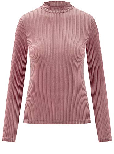 oodji Ultra Mujer Suéter de Cuello Alto Texturizado de Terciopelo, Rosa, ES 38 / S