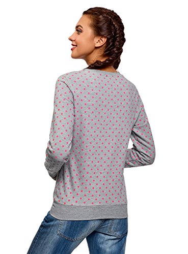 oodji Ultra Mujer Suéter Estampado de Algodón, Gris, ES 34 / XXS