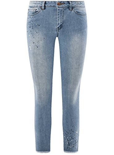 oodji Ultra Mujer Vaqueros Skinny con Estampado Salpicaduras, Azul, 30W / 32L