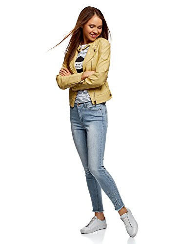 oodji Ultra Mujer Vaqueros Skinny con Estampado Salpicaduras, Azul, 30W / 32L