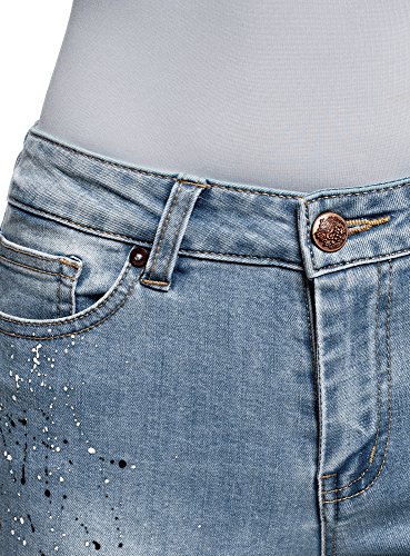 oodji Ultra Mujer Vaqueros Skinny con Estampado Salpicaduras, Azul, 30W / 32L