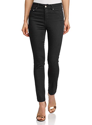 oodji Ultra Mujer Vaqueros Skinny de Cintura Alta, Negro, 28W / 32L