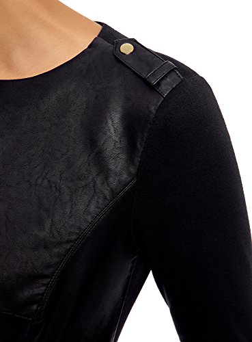oodji Ultra Mujer Vestido de Piel Sintética Combinado, Negro, ES 34 / XXS