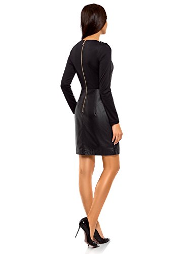 oodji Ultra Mujer Vestido de Piel Sintética Combinado, Negro, ES 34 / XXS