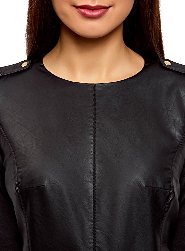 oodji Ultra Mujer Vestido de Piel Sintética Combinado, Negro, ES 34 / XXS